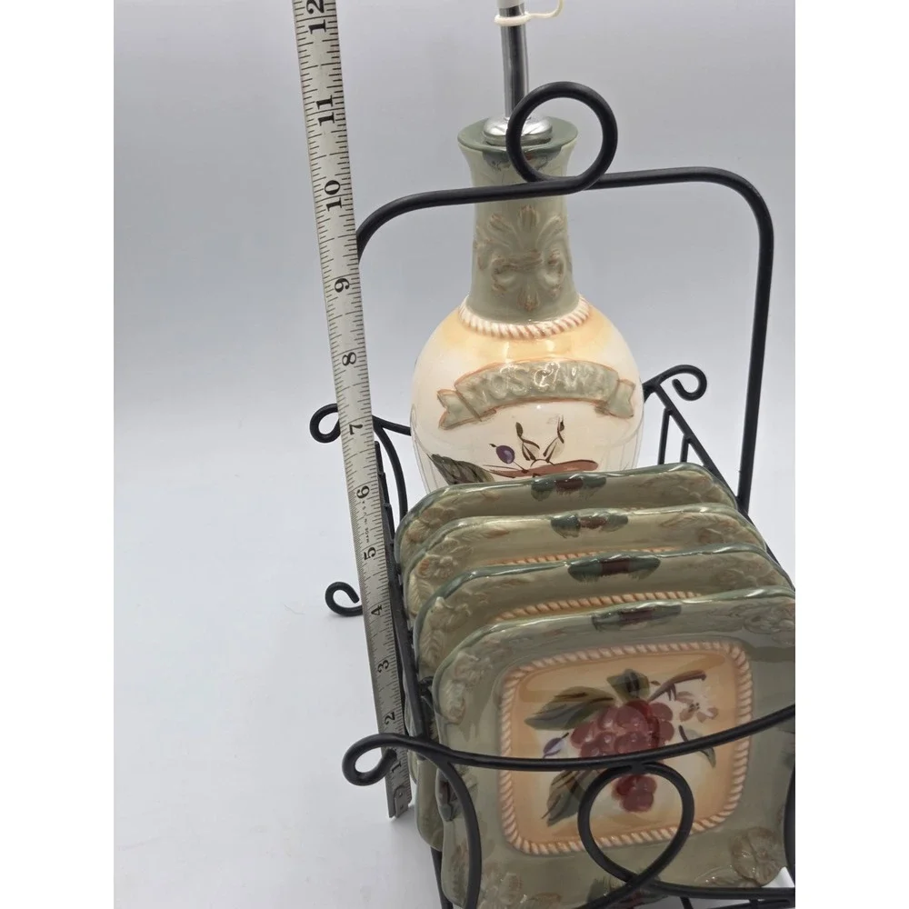 Toscana 6-pc Olive Oil Set Cruet Dipping Saucers Grapes Italy Appetizers